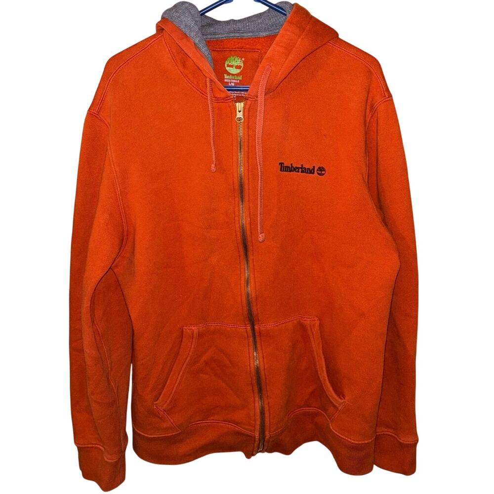 Timberland men’s orange full-zip hoodie sweatshirt gray thermal lined (large)